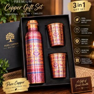3-in-1 Pure Copper Gift Set - Black Lace Printed Bottle with 2 Glasses in Premium Box